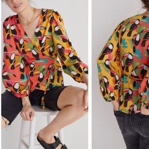 Anthropologie Farm Rio toucan rainforest print wrap blouse (S)